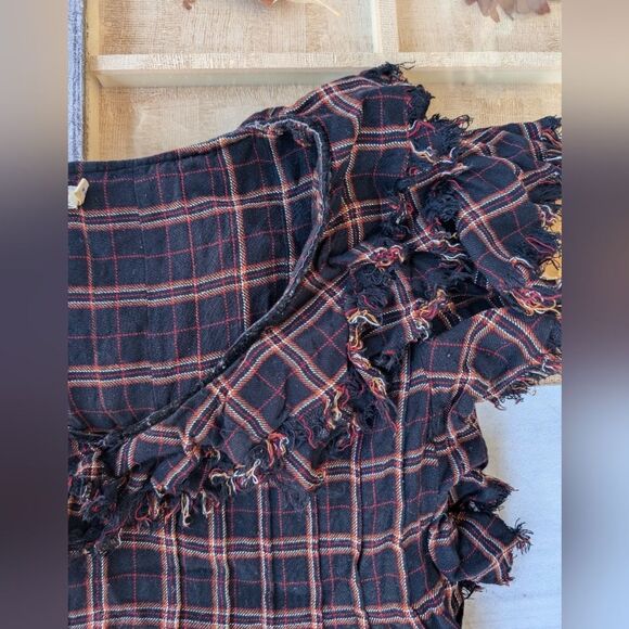 Faherty Yosepha Harper Red Plaid Ruffle Top Small Boho Flowy Holiday Rustic - Picture 4 of 7